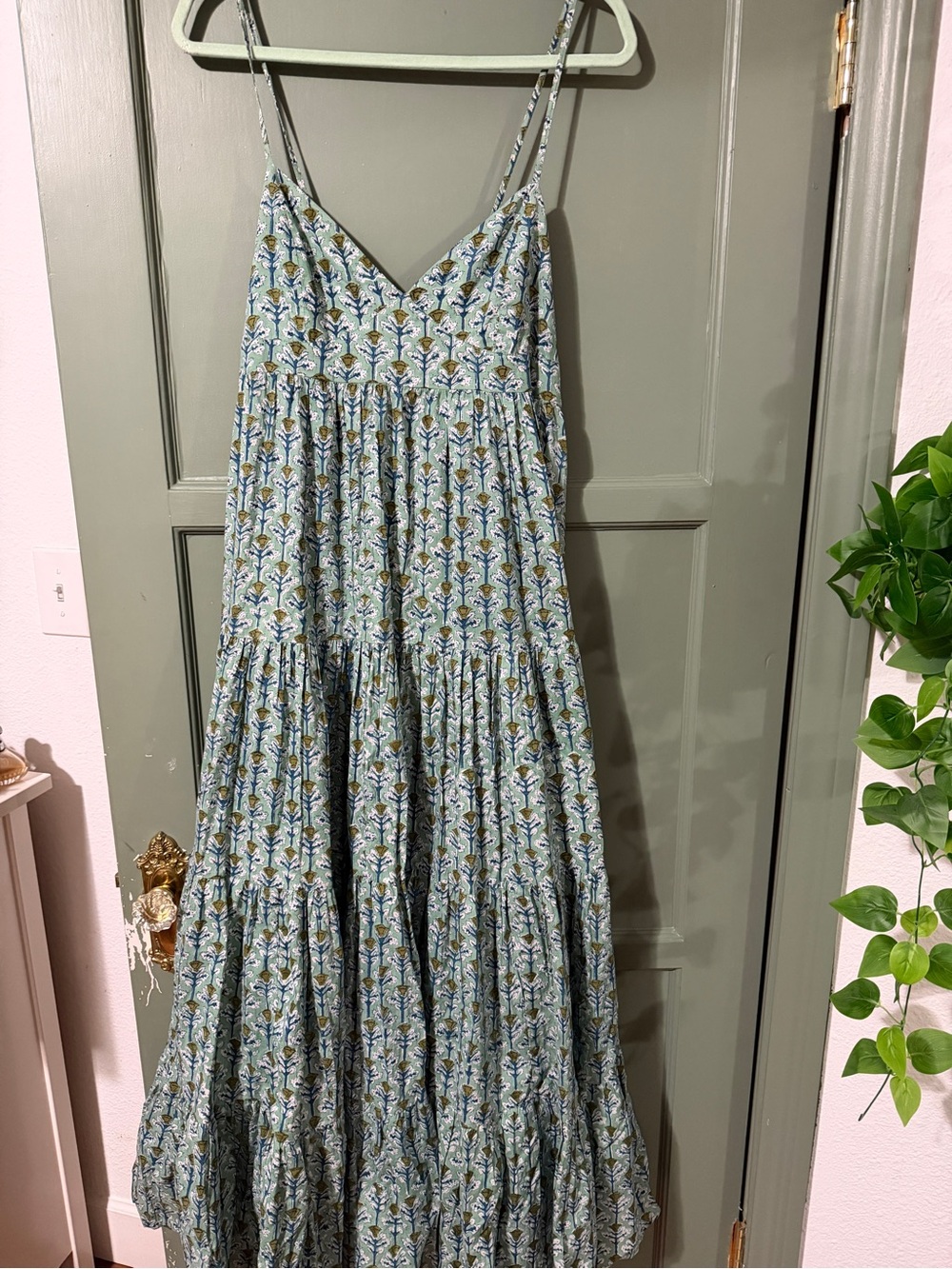 Purchased in Greece Blue Floral Tiered Spaghetti Strap Dress